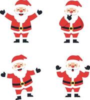 Four cheerful Santa Claus characters in flat design style showcasing different joyful poses art vector
