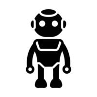 Minimalist Black Robot Illustration Standing Alert On White Background vector