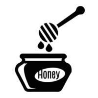 Black And White Honey Jar With Dripping Dipper Icon Graphic vector