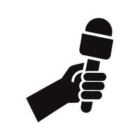 Hand Holding Microphone Illustration Black Silhouette Journalism And Broadcasting Concept vector
