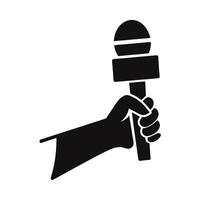 Hand Holding Microphone For Interview Black Silhouette On White Background vector