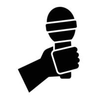 Hand Holding Microphone Illustration Black And White Icon Graphic Design Element vector