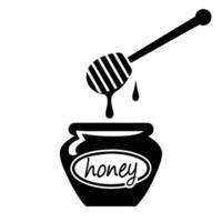 Black Honey Jar With Dipper Dripping Honey Isolated On White Background vector