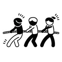 Stick Figures In Tug Of War Competition Demonstrate Teamwork And Strength Effort vector