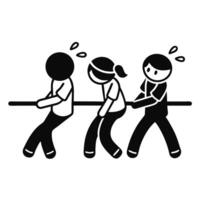 Black And White Stick Figure Team Engaged In A Tug Of War Game vector