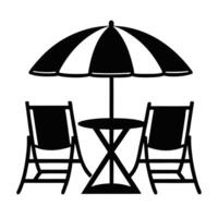 Beach Relaxation Icon With Umbrella Table And Chairs Black And White vector