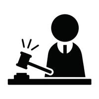 Black Silhouette Of Judge Hitting Gavel Against Block For Legal Decision vector