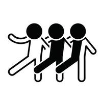 Teamwork Concept Three Stick Figures Walking Together Collaboration Support Unity vector
