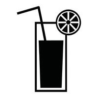 Black Silhouette Of Juice Glass With Lemon Slice And Straw Isolated vector