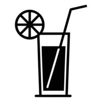 Black And White Illustration Of Drink With Straw And Lemon Slice Garnish vector