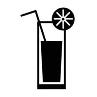 Silhouette Icon Of A Refreshing Drink With Straw And Citrus Slice Decoration vector