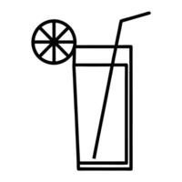 Minimalist Line Art Illustration Of Summer Drink With Lemon And Straw vector