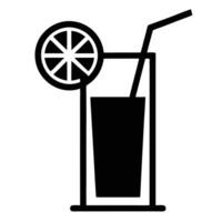 Black Silhouette Of A Refreshing Drink With Citrus Slice And Straw On White vector