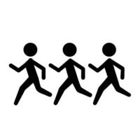 Three Black Silhouette Figures Running In A Row On White Background vector