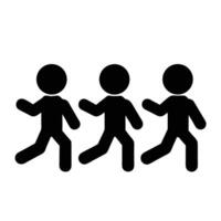 Three Stick Figures Running In A Group Black Silhouette Illustration vector