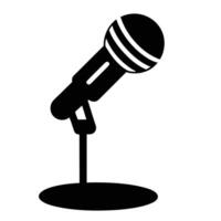 Black Microphone Icon Illustration On Stand For Audio Recording And Public Speaking vector