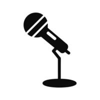 Professional Black Microphone On Stand For Broadcast Or Live Performance Icon vector
