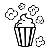 Popcorn In A Bucket Minimalist Line Art Black And White Icon Design vector
