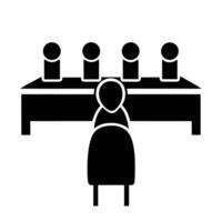 Job Interview Illustration Featuring Candidate Before A Panel Of Recruiters Icon Style vector
