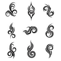 ink pack of swill tattoo design ornament set silhouette with decorative flow lines and abstract swirl elements vector