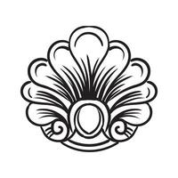 Hand drawing ornate baroque design element. Engraved damask decoration, vintage ornament. Isolated monochrome illustration on a white background. For design, print, fabric, invitation and wedding vector