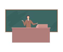 Male Teacher Professor Giving Task, Explaining Seminar, Lecture while Standing in Front of Chalkboard Flat Illustration vector