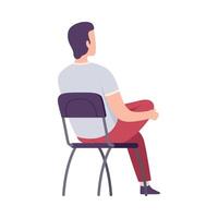 Male College Student Sitting on Chair in Class, Back View of Young Man During University Lecture Flat Illustration vector