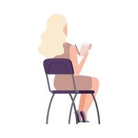Female Student Sitting on Chair in Class, Back View of Girl Writing in Notebook During University Lecture Flat Illustration vector