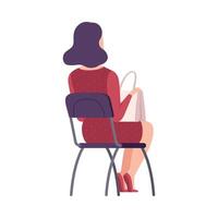 Female Student Sitting on Chair in Class, Back View of Girl During University Lecture Flat Illustration vector