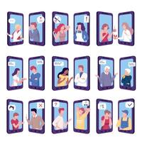 Online Consulting Set, Mobile Chatting or Conversation of People via Smartphones, Text Bubbles on Screens of Two Mobile Phones Facing Each Other Flat Illustration vector