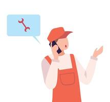 Plumber Working Online Using Smartphone, Social Distancing or Self Isolation Concept Flat Illustration vector
