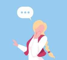 Young Woman Communicating with Speech Bubble, Social Networking Virtual Relationships Flat Illustration vector