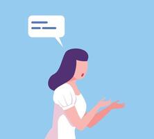 Young Woman Communicating with Speech Bubble, Girl Doing Request Gesture, Social Networking, Virtual Relationships Flat Illustration vector