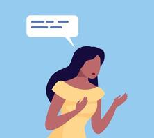 Woman Communicating with Speech Bubble, Social Networking, Virtual Relationships Flat Illustration vector