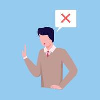 Man Making Stop Gesture Communicating with Speech Bubble, Social Networking, Virtual Relationships Flat Illustration vector