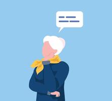 Thoughtful Elderly Woman Communicating with Speech Bubble, Social Networking, Virtual Relationships Flat Illustration vector