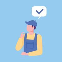 Plumber Thinking of Completed Task, Person Communicating with Speech Bubble, Social Networking Flat Illustration vector