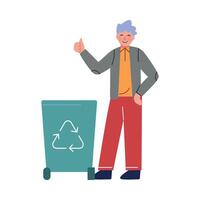 Boy Collecting Plastic Wastes into Trash Bin for Recycling, Volunteer Saving and Protecting the Environment from Pollution Illustration vector