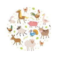Cute Farm Animals Pattern of Round Shape, Greeting Cards, Poster, Banner, Background Design Element Illustration vector