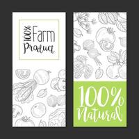 Natural Farm Product Card Template with Hand Drawn Vegetables and Plants Seamless Pattern, Design Element Can Be Used for Farm Market, Restaurant or Cafe Menu, Flyer, Certificate Illustration vector