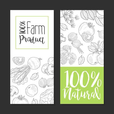 Natural Farm Product Card Template with Hand Drawn Vegetables and Plants Seamless Pattern, Design Element Can Be Used for Farm Market, Restaurant or Cafe Menu, Flyer, Certificate Illustration