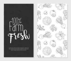 Fresh Farm Food Card Template with Hand Drawn Vegetables and Plants Seamless Pattern, Design Element Can Be Used for Farm Market, Restaurant Menu, Flyer, Certificate Illustration vector
