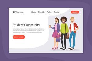 Student Community Landing Page Template, Online Web Page, App, Homepage Illustration vector