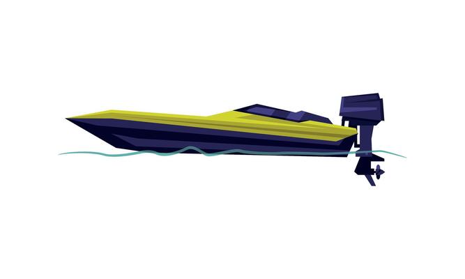 Power Boat or Speedboat with Outboard Motor, Modern Nautical Motorized Transport, Summer Vacation Design Element Illustration