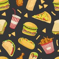 Fast Food Seamless Pattern, Tasty Unhealthy Meals, Design Element Can Be Used for Website, Cooking Book, Restaurant Menu, Wrapping Paper Illustration vector