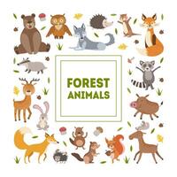 Forest Animals Banner Template with Cute Wild Animals of Square Shape, Greeting Card, Poster, Banner, Background Design Element Illustration vector