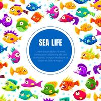 Sea Life Banner Template with Cute Colorful Tropical Fishes Pattern and Space for Text Illustration vector