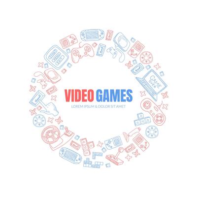 Wreath from the contours of computer and gaming equipment. illustration.