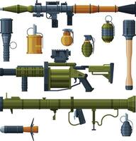 Military Hand Grenade and Bazooka Portable Rocket Launcher Collection, Combat Army Weapon Objects Flat Style Illustration vector