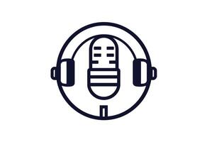 Simple graphic of headphones and microphone. Clean line art icon of headphones and a microphone likely for a podcasting broadcasting or communication concept vector